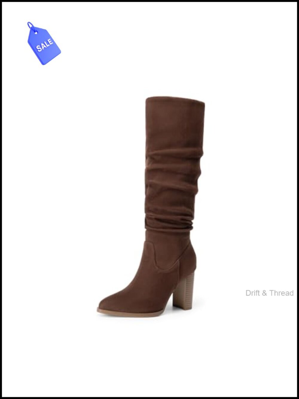 Women's Slouchy Knee High Heeled Boots Pointed Toe Slim Block Heel Faux Suede